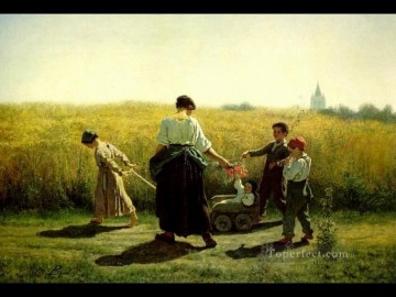  po Pintura - La salida hacia los campos El realista Jules Breton